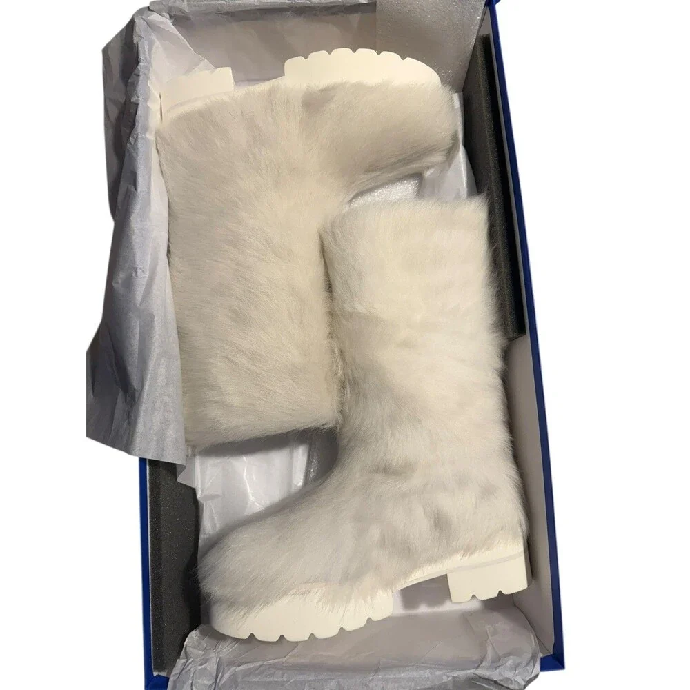 NEW STUART WEITZMAN White Lamb Shearling Mid Boots with Box Dust Bag US 6 36.5